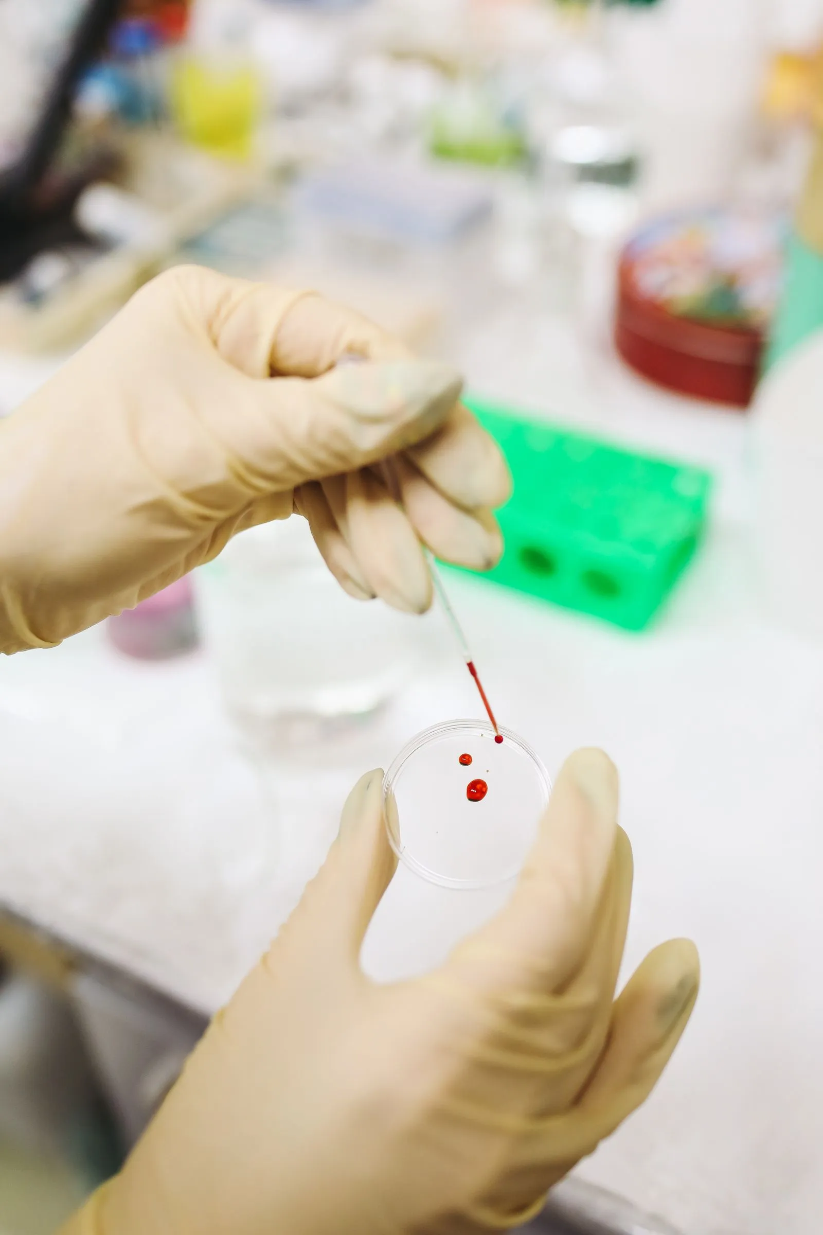 A researcher carefully analyzing a sample in a clinical laboratory